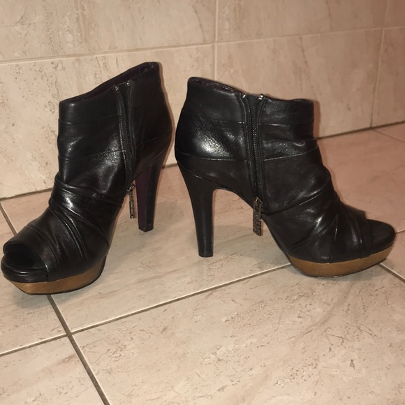 Miss Sixty Black Leather ankle peep toe pumps. - Picture 1 of 8